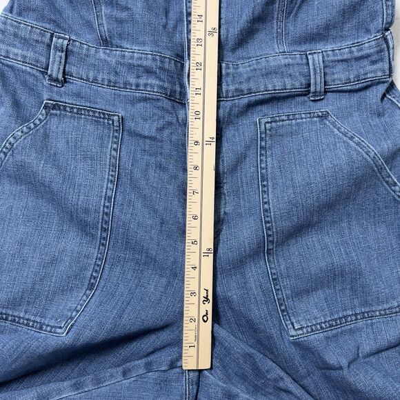 Aerie Denim Kick Flare Overalls Wide Leg Jumpsuit Womens Sz L Blue Button Front - Picture 13 of 16